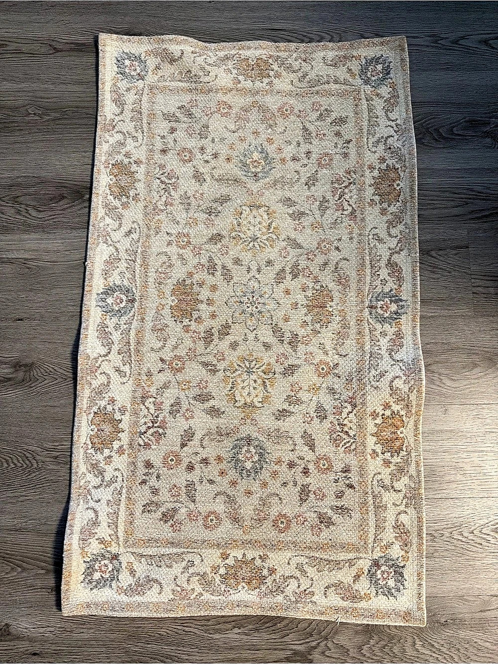 Floral Area Rug in Cream & Brown Like New